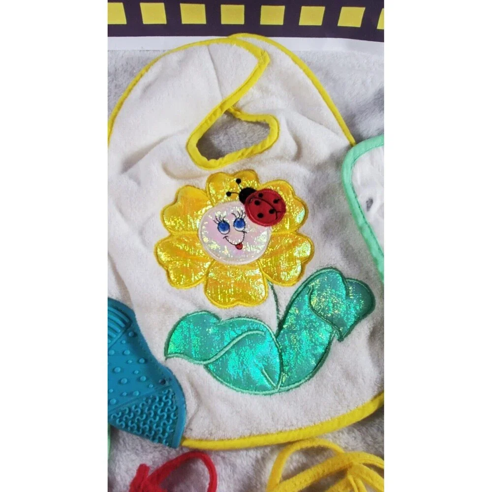 5 Vintage Pre Owned Iridescent Flower Duck Tuesday Wednesday Sheep Baby Bibs